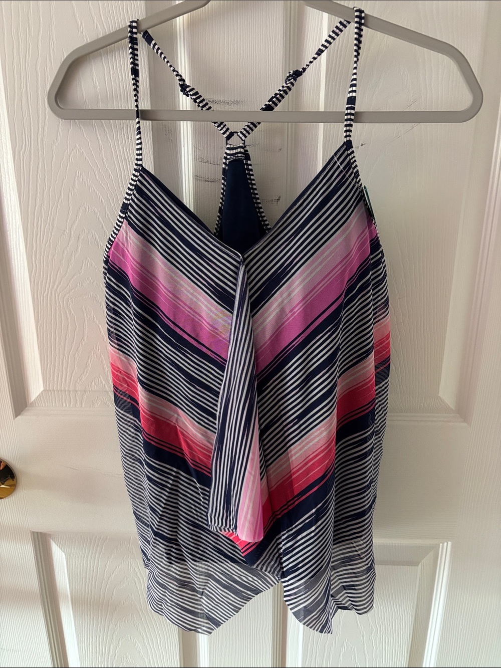 Beach House Navy and Pink Underwire Tankini Top